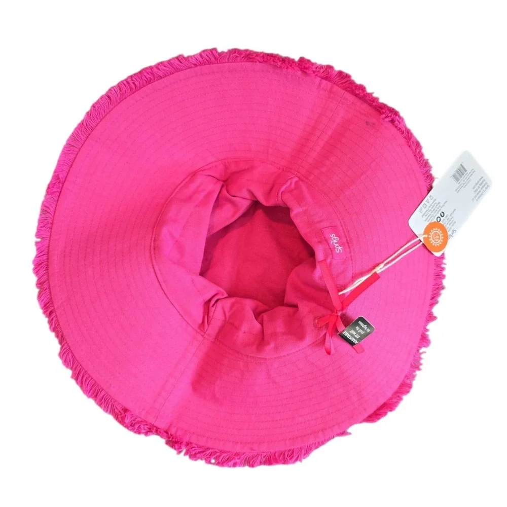 NWT Sprigs Ikat Wide Brim Fringe Reversible Sun Hat UPF 50 pink orange